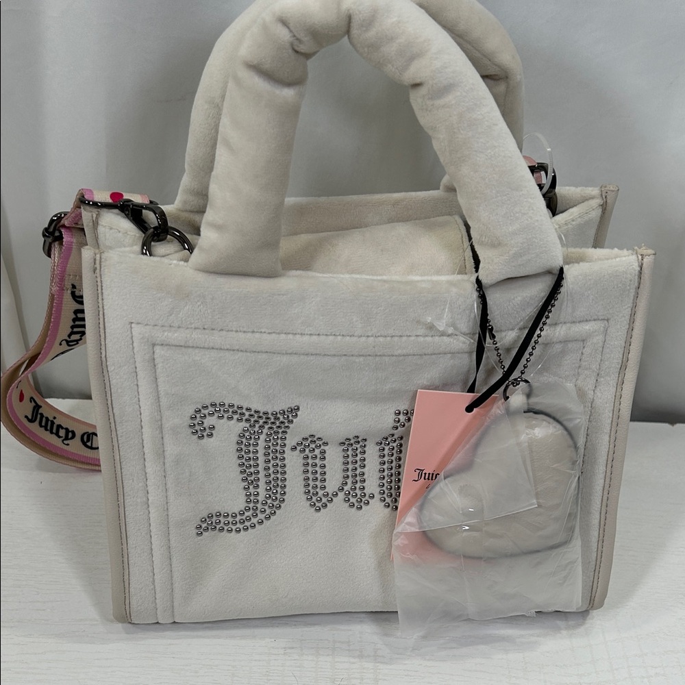 Juicy Couture White Fabric Purse Crossbody with Pink Accents BNWT